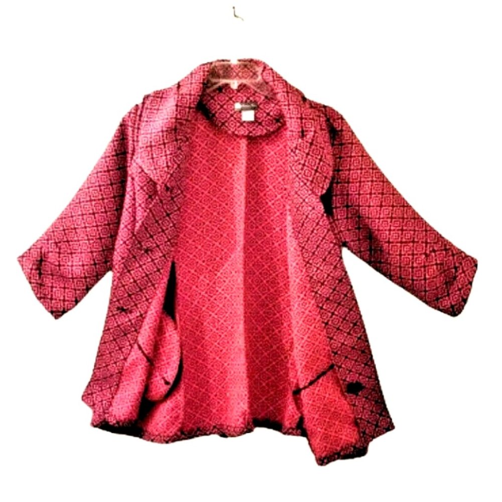 DAMEE INC Orange Black Floral Print Swing Jacket Sz XL 3/4 Sleeves Button Up - Picture 5 of 8